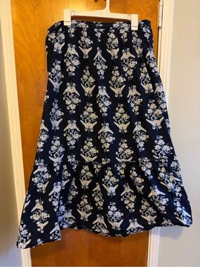 J. Crew Navy and White Floral Tiered Maxi Skirt